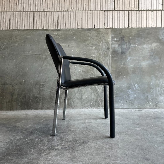 Image 1 of Set of 4 Leolux Cimarrone dining chairs – black leather & chrome