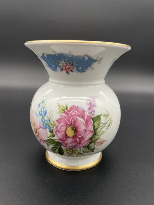 Gerold porcelain vase with floral decoration and gold rim, vintage – vazen