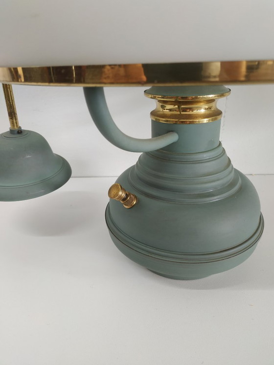 Image 1 of Schitterende Retro/vintage (elektrische)  mushroom 'olielamp' plafondlamp met 2 lichtbronnen 