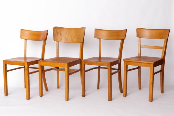 Image 1 of Set van 4 Vintage "Frankfurter" Eetkamerstoelen - Beukenhout - Duitsland jaren 1950-1960