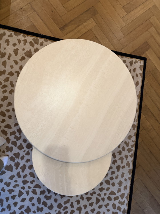 Image 1 of Round travertine coffee table