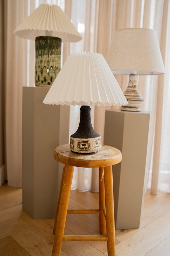 Image 1 of Vintage ceramic brown table lamp & pleated shade