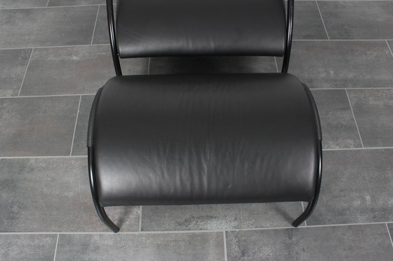 Image 1 of Black Leather Zyklus Lounge Chair + Hocker By Peter Maly For Cor