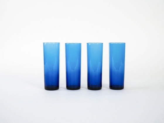 Image 1 of Ensemble de verres cobalt, design italien, années 1970, fabriqués en Italie