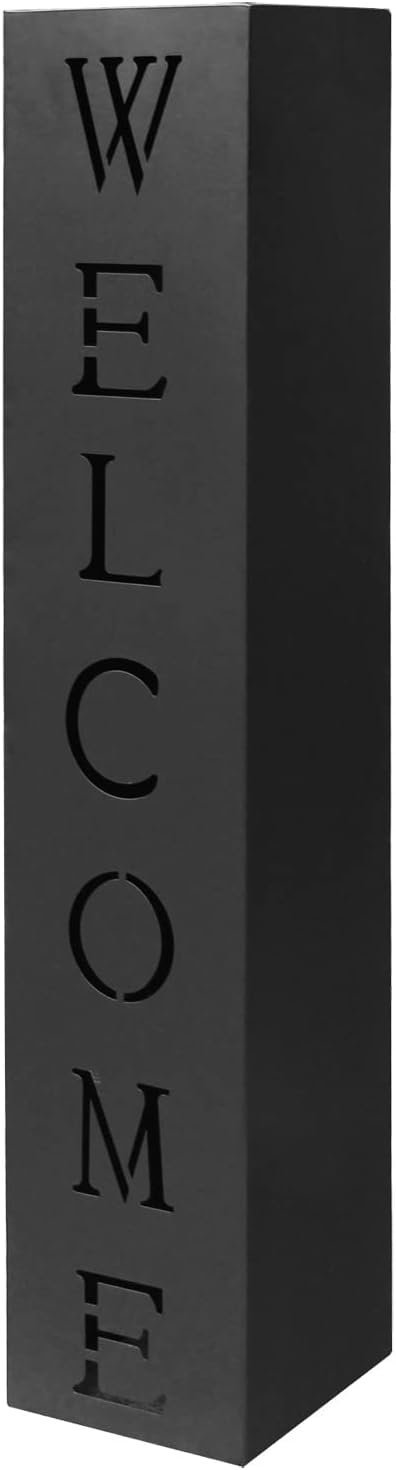 WilTec Colonne pour Plantes Design - 100 x 20 x 20 cm - Couleur Noire - avec Motif Welcome - Pot de Fleur pour Décoration Jardin