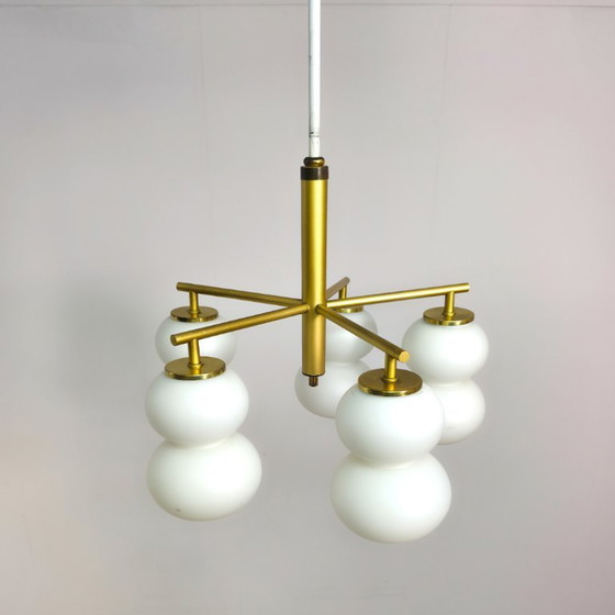 Image 1 of Mid-century lamp 1960s milk glass with brass