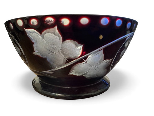 Bohemian crystal salad bowl set from the 1960s