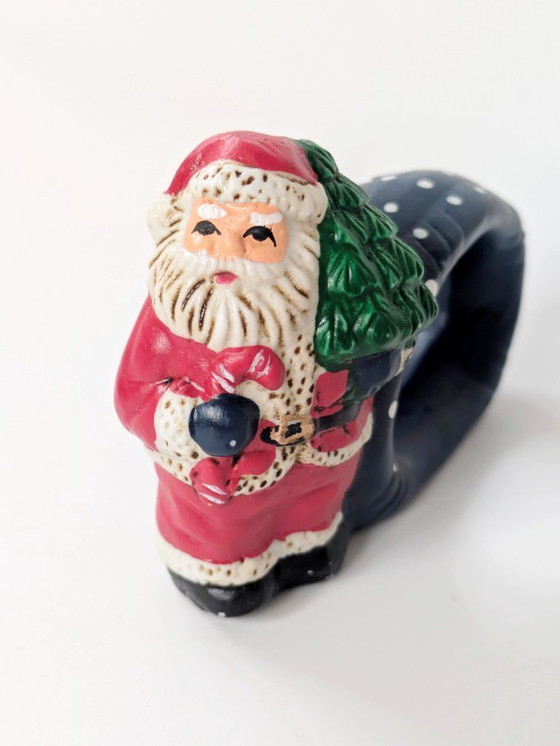 Image 1 of Set di 4 anelli per tovaglioli in porcellana vintage | Decorazioni natalizie tedesche dipinte a mano