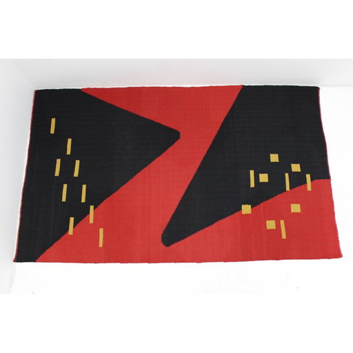 Vintage geometric modernist kilim rug by Kybal, Czechoslovakia 1950