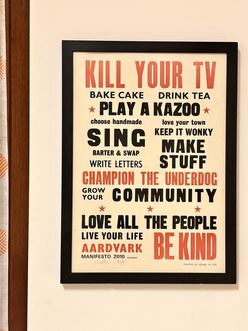 Signed Aardvark Manifesto 2010 Letterpress Print – Lesley Greening Lassoff & Pea Crabtree