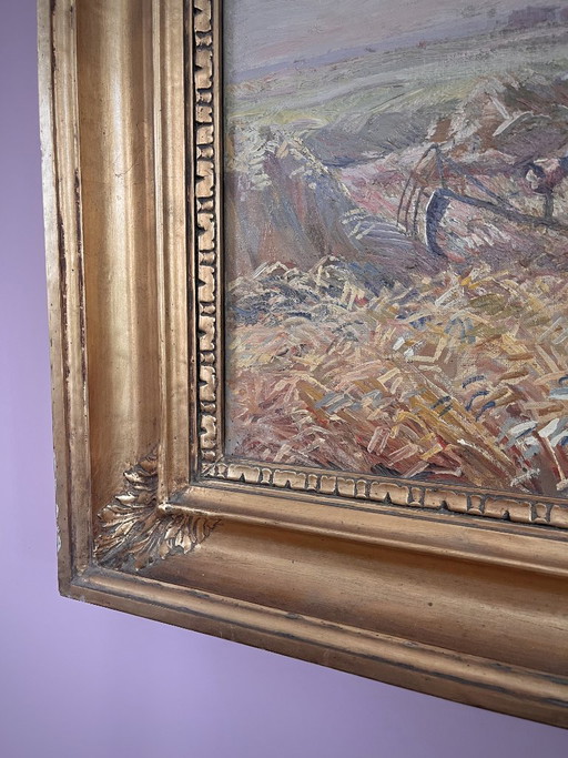 Large piece! 140 x 100 cm | Painting by Børge Christoffer Nyrop with beautiful original frame!