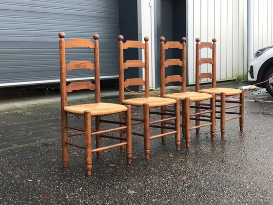 Image 1 of Esszimmerstühle aus Eiche und Geflecht Georges Robert France 1960s