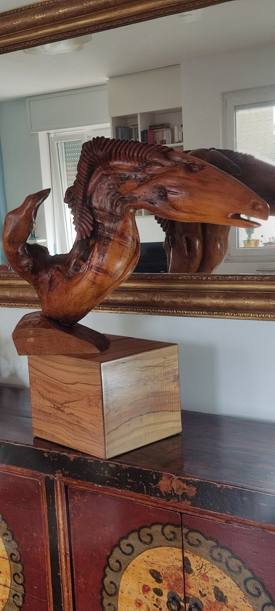 Image 1 of Moderne houtsnijkunst - Twee paardenhoofden - Gesigneerd Giuliani '92