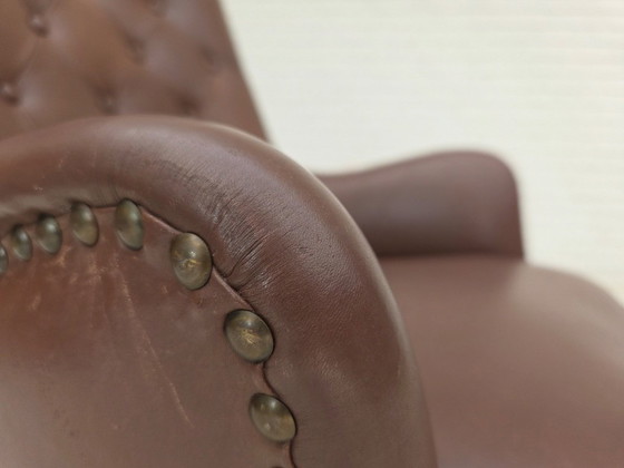 Image 1 of Anni '70, poltrona danese, rivestimento originale in pelle marrone.