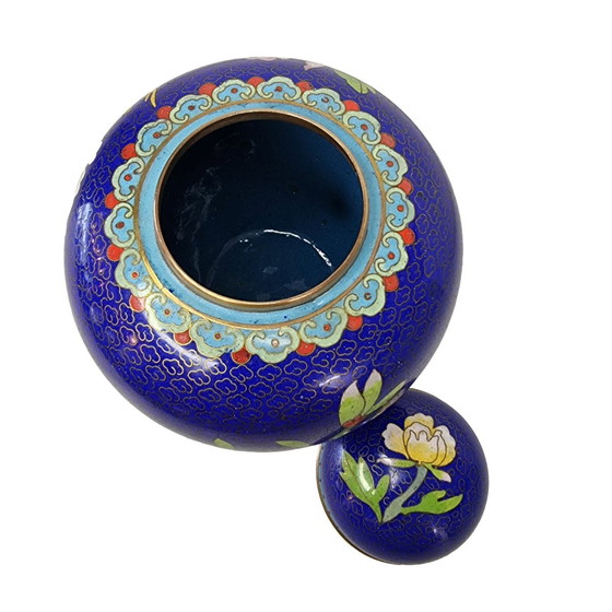 Image 1 of Vintage blauwe Cloisonné gemberpot