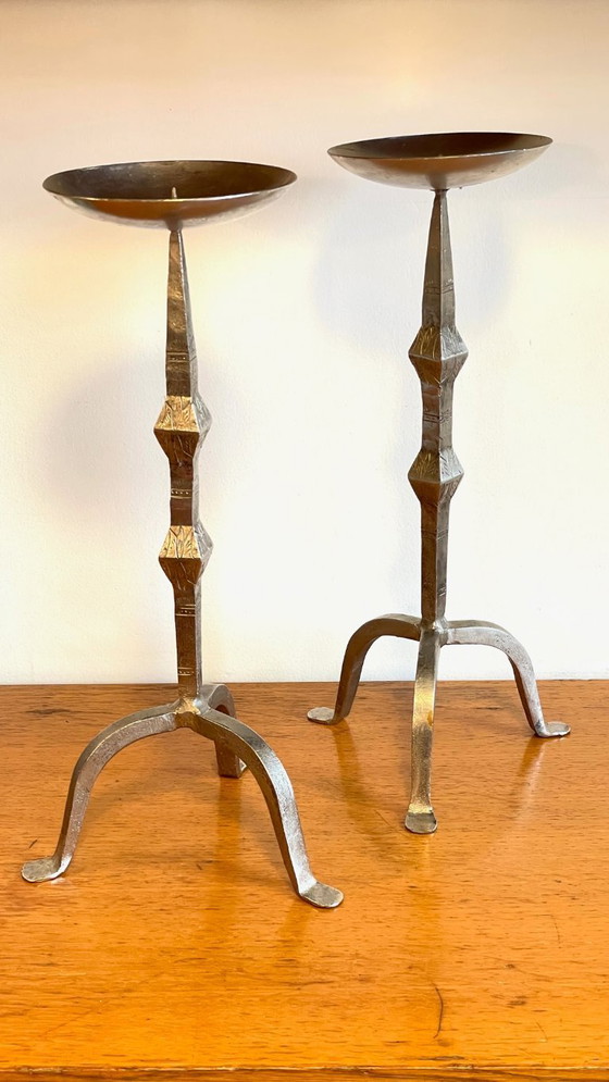 Image 1 of White Metal Candlesticks by Point à la Ligne PARIS