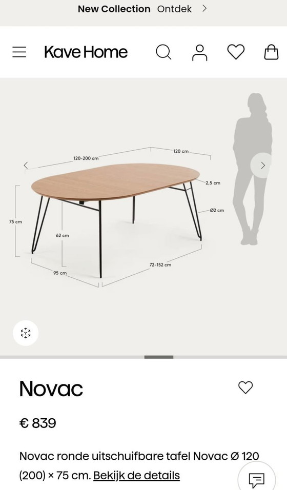 Image 1 of Kave Home Novac uitschuifbare eettafel Ø120 | 160 cm | 200 cm