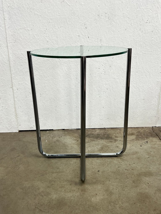 Image 1 of Vintage Bijzettafel, Stalen Buisframe Met Glazen Blad. 1980's