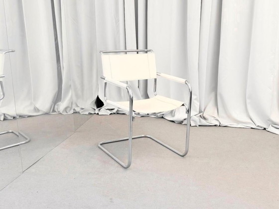 1/5 Mart Stam Thonet S34 Sedia Cantilever Pelle Bianca Cromo – Poltrone, Metallo, Vintage (photo 6 of 12)
