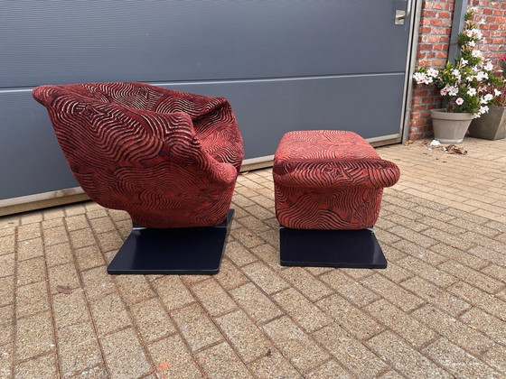 Image 1 of Artifort Ribbon chair + Pierre Paulin ottoman in Pierre Frey fabric. In mint condition!! 10/10