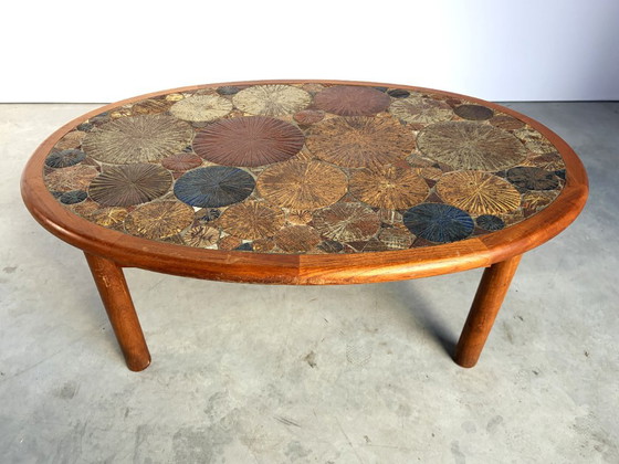 Mid Century Danish Teak And Tile Tue Poulsen Coffee Table By Haslev, 1960s, Ceramic, Wood, Beige (photo 13 of 14)