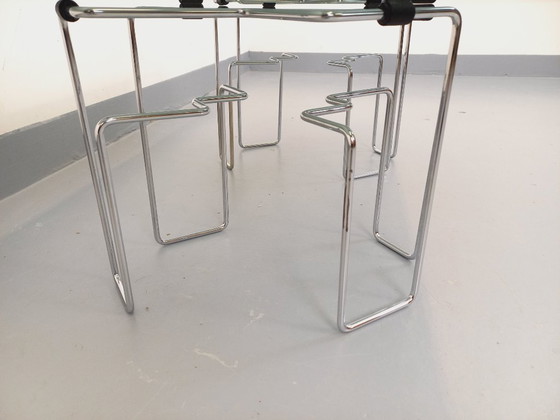 Image 1 of Vintage Space Age rectangular coffee table in smoked glass and chrome metal from the 1970s