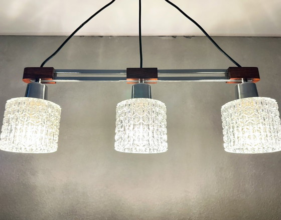 Suspension vintage en teck et chrome – Verre, Bois (photo 7 of 8)