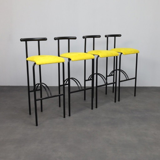 Ensemble de 4 tabourets de bar postmodernes, Italie, années 1980