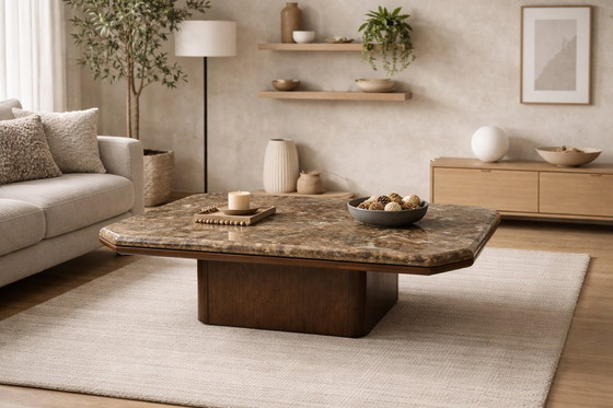 Image 1 of 70's Italian marble coffee table with wooden base