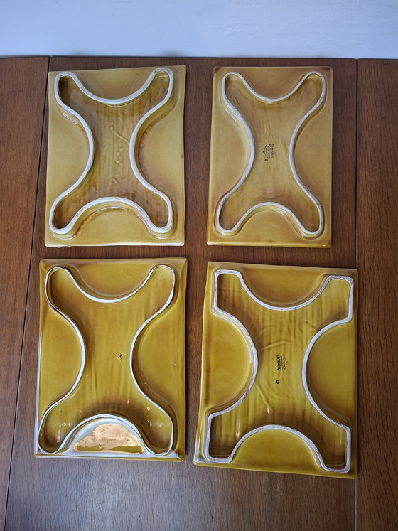 Image 1 of Assiettes en céramique de bambou Boch Keralux du milieu du XXe siècle