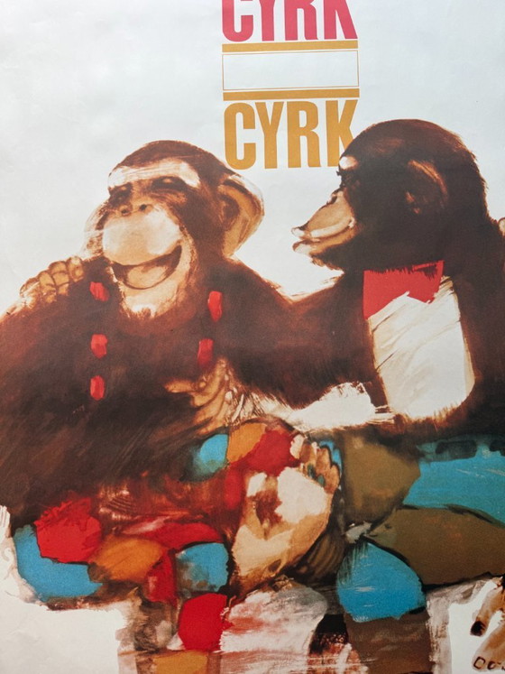 Maciej Urbaniec (1925-2004), Chimpancés de arte pop de Cyrk, 1979, Póster nº 24, Copyright de Desa Foreign (photo 8 of 8)
