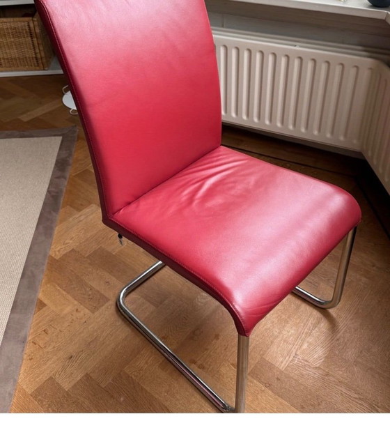 Sei Sedie da pranzo Hülsta, pelle rossa, Cromo, Rosso, Modern (foto 4 di 9)