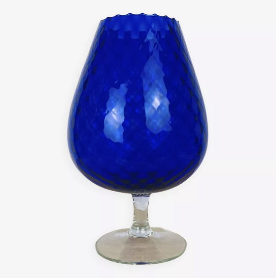 Image 1 of Vase Empoli Italien Verre Bleu 33 Cm Vintage