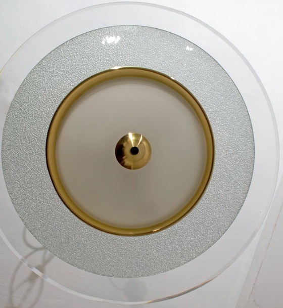 Image 1 of Lampadario in vetro e ottone della metà del secolo scorso, in stile Fontana Arte del 1940.