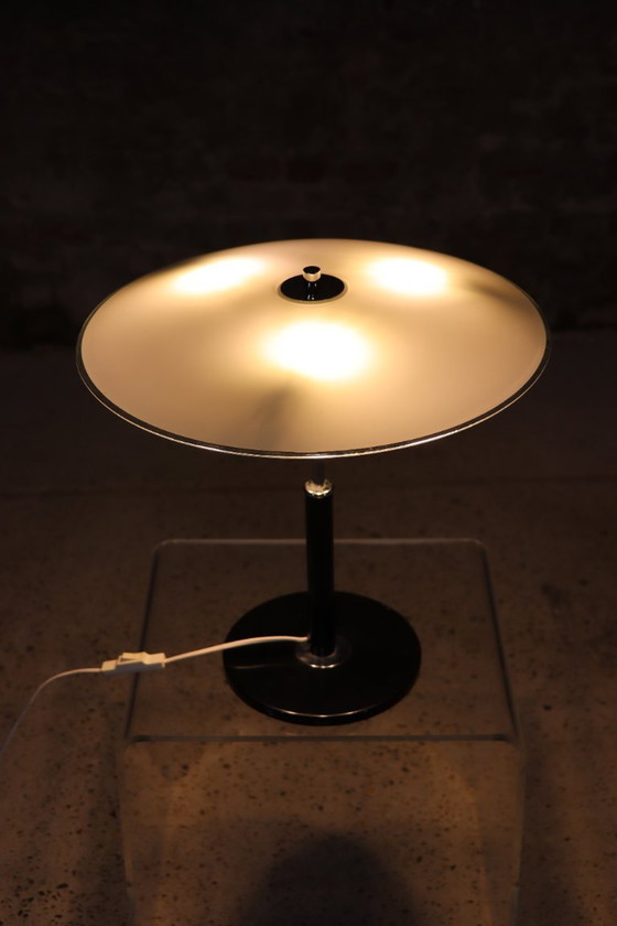 Image 1 of IKEA – Solist – Vintage Mushroom Desk lamp – B8802 – Black – Opal Glass