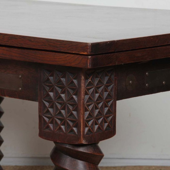 Image 1 of Oak dining table, Breton work from the 1940s