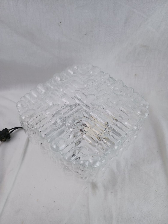 Image 1 of Wall Sconce Ceiling Light Flush Mount PAT ANGEM Mid Century Textured Square Vintage French Glass German Limburg Kalmar