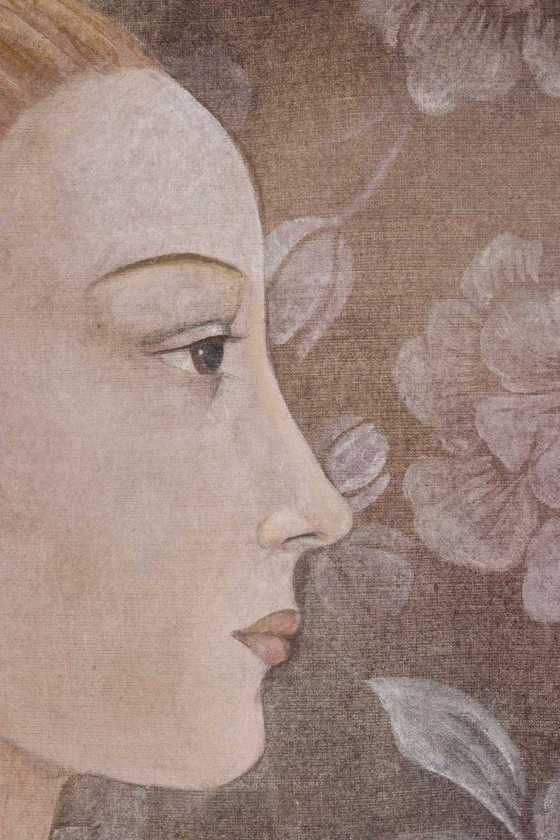 Image 1 of Tela dipinta raffigurante un ritratto in stile rinascimentale italiano