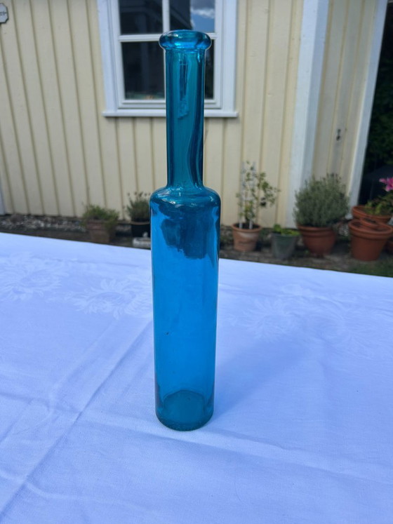 Image 1 of 2 bottles: Apothecary bottle + Elegant turquoise glass bottle, vintage turquoise