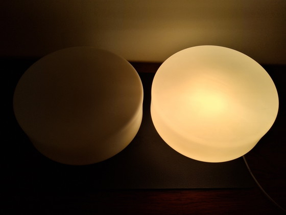Image 1 of 2 Vintage Bauhaus-style ceiling lamps, matte white opaline glass shade