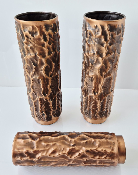 1970 Trio Brutalist Copper Vase, 3 pieces, large & rare (photo 5 of 7)