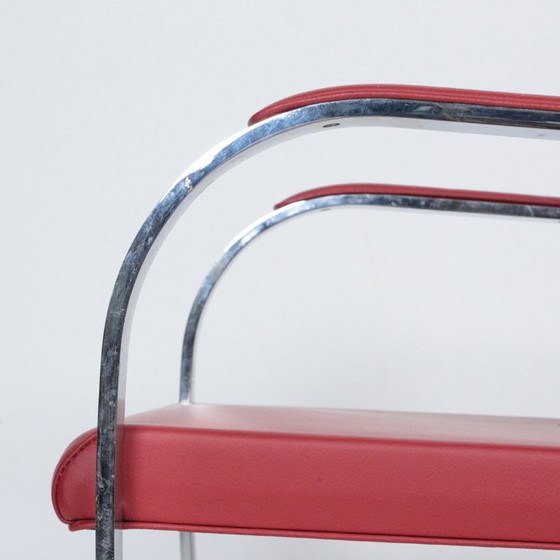 Image 1 of BRNO Modernistische rode fauteuil toegeschreven aan Ludwig Mies van der Rohe - Knoll International