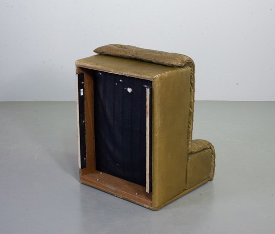 Image 1 of Sofá modular De Sede DS11 de cuero con parches verde oliva, diseño de mediados de siglo, 6 elementos. Suiza, años 70.