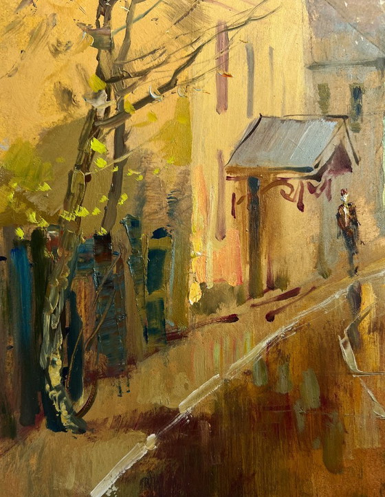 Image 1 of Pintura al óleo original Paisaje urbano otoñal Reflejos del otoño