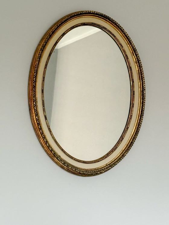 Image 1 of Pair of Oval Mirrors with Gold Finish, Italy, 1950s