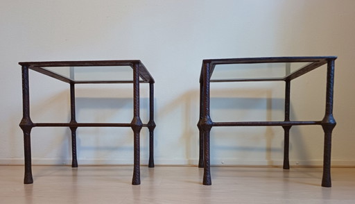2 side tables Vintage Brutalist wrought iron