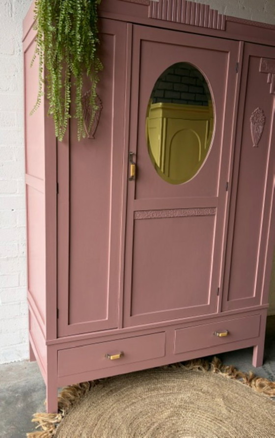 Antique vintage Art Deco wardrobe with mirror, restyled – Wood (photo 4 of 19)