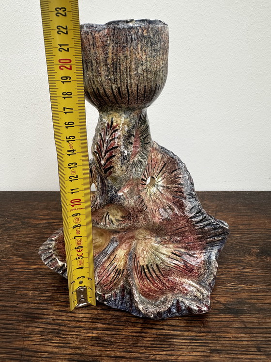 Image 1 of Organic Shaped Candle Holder - Signed Vintage Ceramic