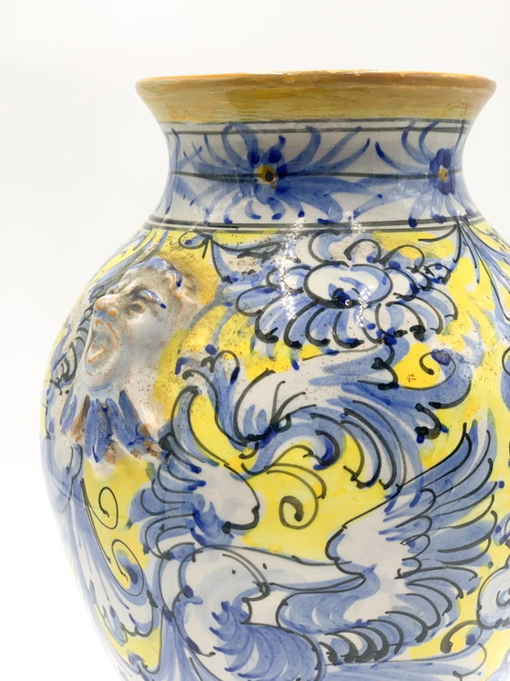 Vase en céramique italien bleu et jaune des années 1940 (photo 4 of 5)