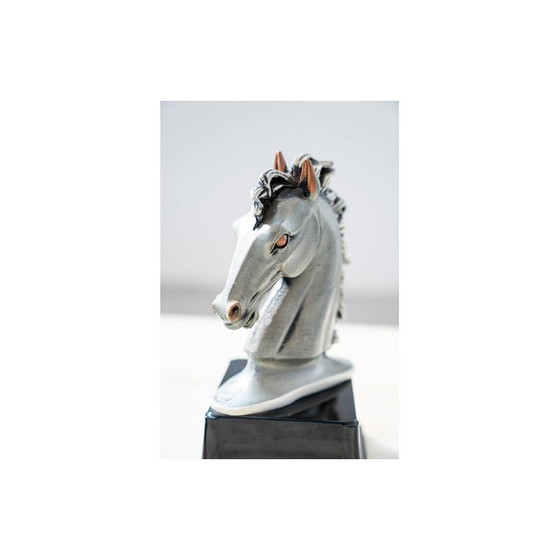 Image 1 of Pair of vintage horse head sculptures laminated in 925 silver by Marcello Giorgio, 1980